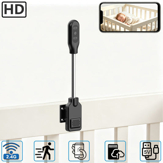 Mini HD Flexible Gooseneck WiFi Camera - Wireless Security Cam with Two-Way Audio Remote Indoor Surveillance for Crib Nanny Use
