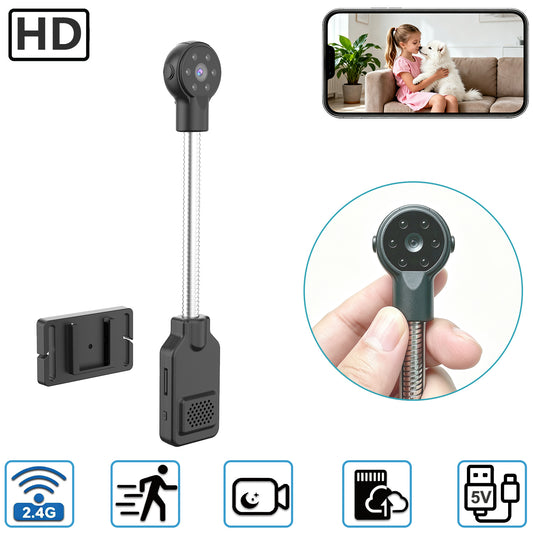 Flexible Gooseneck Security Camera, Magnetic Adhesive Mount 2.4G WiFi Indoor Camera, HD Night Vision, Motion Alert Push Notification, Two-Way Talk, USB 5V Powered, Local & Cloud Storage for Home Pet Baby Monitor
